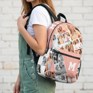 Mochila Impresa Colage de fotos de mejores amigos con monograma y
