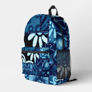 Mochila Impresa Colcha Loca Patrón Abstracto Floral de Cuadros Azu