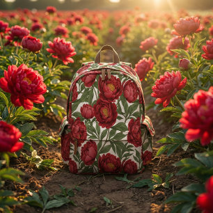 Mochila Impresa Colección de Peonía Roja Vibrante Fiesta Personali