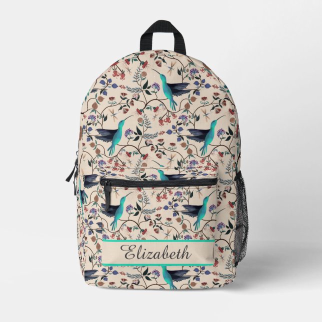 Mochila Impresa Colibríes inspirados en William Morris Botánico  (Anverso)