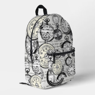 Mochila Impresa Collage de reloj de bolsillo victoriano Alicia en 