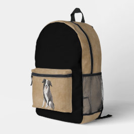 Mochila Impresa Collie de borde dibujando beige ruso negro