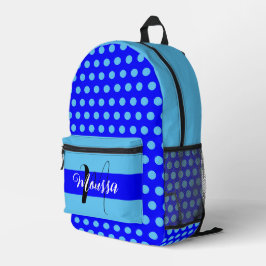 Mochila Impresa Color azul estético - Monograma de nombre inicial 