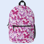 Mochila Impresa Color de agua rosa de mariposa<br><div class="desc">Patrón de mariposa de acuarela magenta rosa y blanca. Arte original de Nic Squirrell.</div>