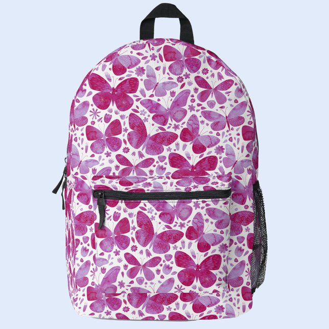 Mochila Impresa Color de agua rosa de mariposa (Magenta pink and white watercolor butterfly backpack)