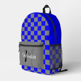 Mochila Impresa Color Gris Azul a Cuadros - Monograma de Nombre In