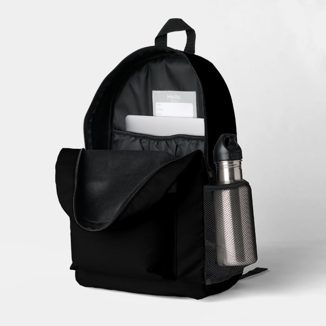 Mochila Impresa Color negro tradicional clásico sin tiempo (Esquina trasera derecha (abierta))
