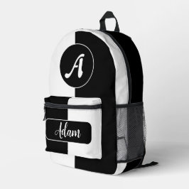 Mochila Impresa Color Negro y Blanco de Moda - Nombre de Inicial M