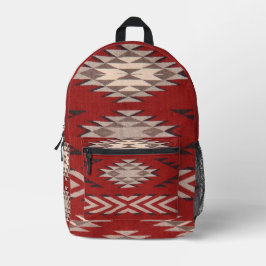 Mochila Impresa Color rojo del patrón nativo indio del suroeste de
