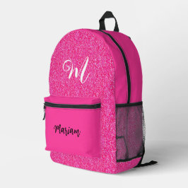 Mochila Impresa Color rosa cálido brillante y purpurina - Monogram