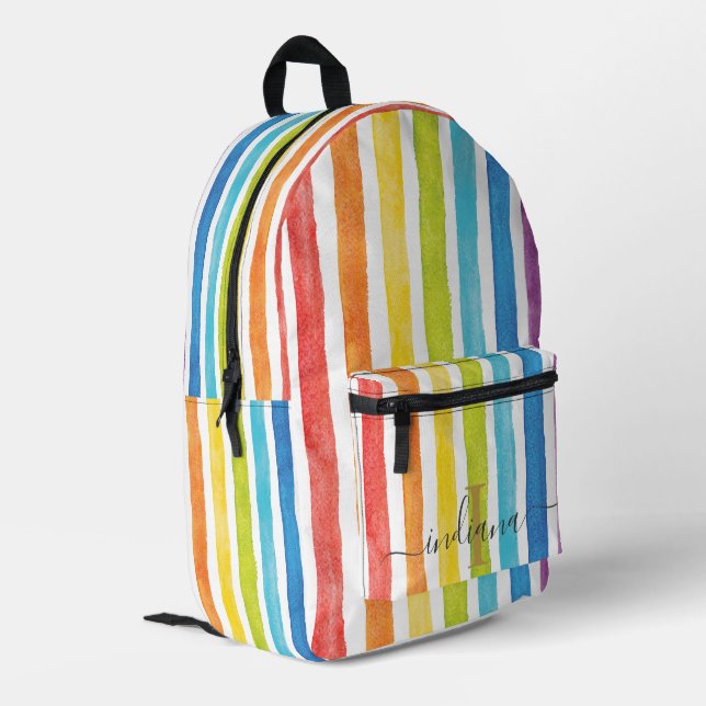 Mochila Impresa Colores de agua Arcoiris Monogramas Personalizados (Esquina izquierda trasera)