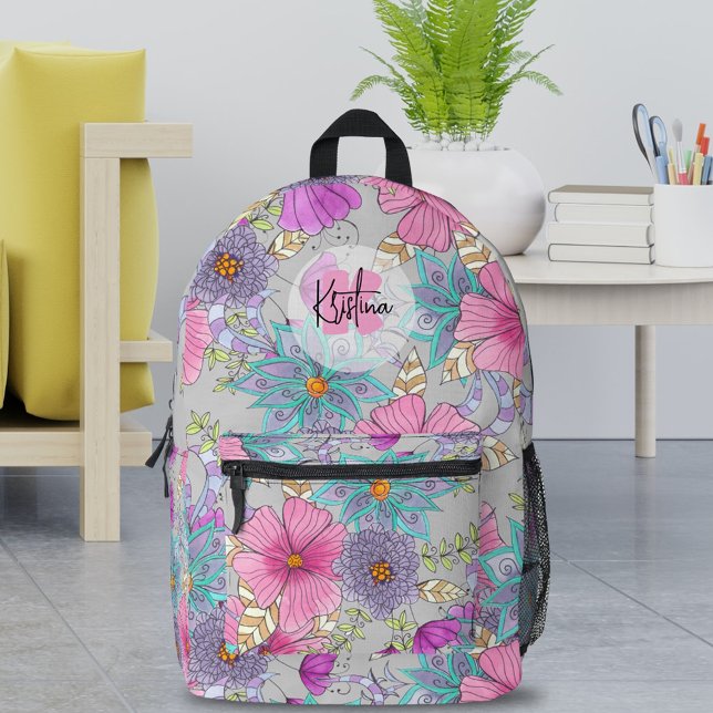 Mochila Impresa Colores de agua artística vibrante y flores de tin (Subido por el creador)