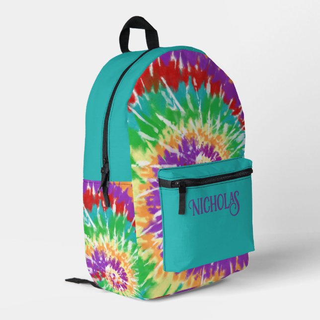 Mochila Impresa Colores de arcoiris divertidos Retro Tye Monograma (Esquina izquierda trasera)