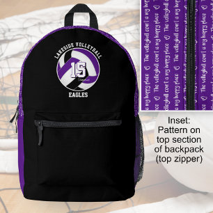 Mochila Impresa colores de equipo deportivo negro morado jugador d