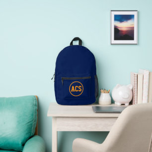 Mochila Impresa Colores y letras escolares de azul marino y naranj