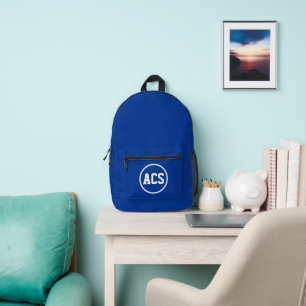 Mochila Impresa Colores y letras escolares de azul real y blanco