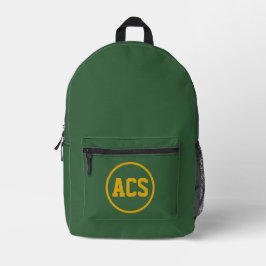 Mochila Impresa Colores y Letras Escolares Verdes y Dorados