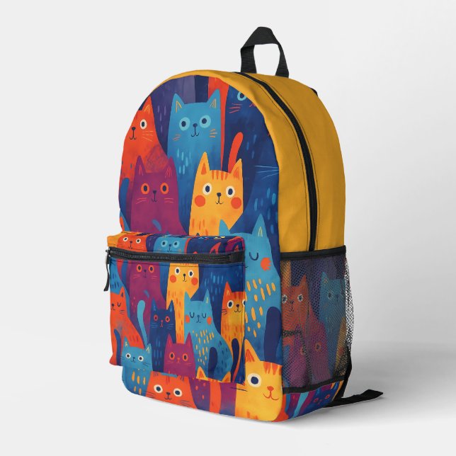 Mochila Impresa Colorful Cartoon Cat Pattern | Cute Whimsical Cat  (Esquina derecha trasera )