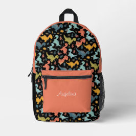 Mochila Impresa Colorful dinosaur pattern orange black name