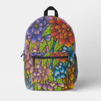 Mochila Impresa Colorful Flower Print Backpack With Light Purple