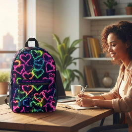 Mochila Impresa Colorida Girona moderna Neon Love Heart Personaliz