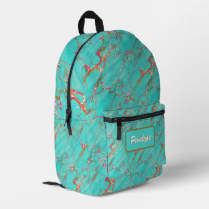 Mochila Impresa Coloridas Faux Turquoise De Mármol Con Tu Nombre