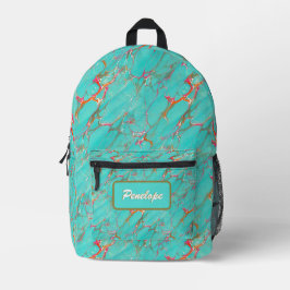 Mochila Impresa Coloridas Faux Turquoise De Mármol Con Tu Nombre