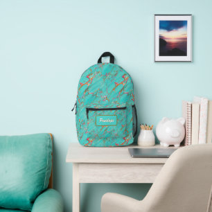 Mochila Impresa Coloridas Faux Turquoise De Mármol Con Tu Nombre