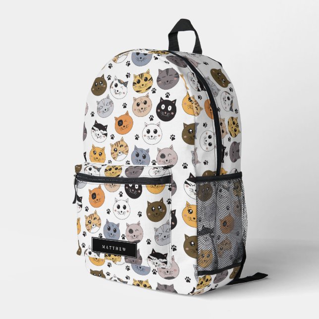 Mochila Impresa Colorido Cute Funny Cats & Paw Nombre Personalizad (Esquina derecha trasera )