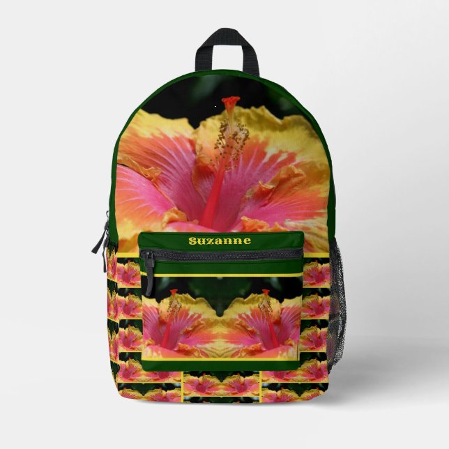 Mochila Impresa Colorido Hibiscus Flower Close Personalizado (Anverso)
