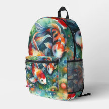 Colorido Koi Fish Whimsical Watercolor Naranja Ver
