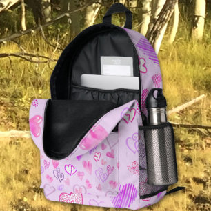 Mochila Impresa Colorido patrón cardíaco sobre púrpura pastel