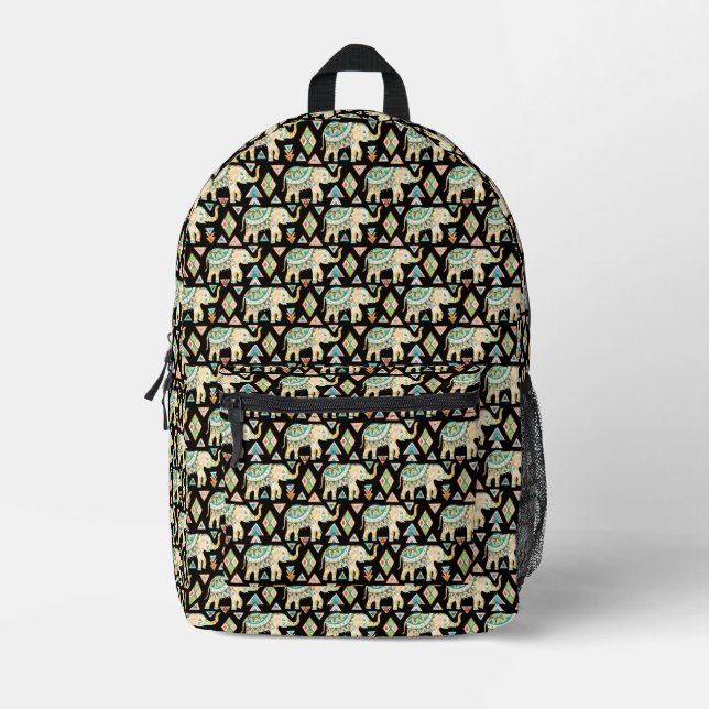 Mochila Impresa Colorido patrón de elefantes indios (Anverso)