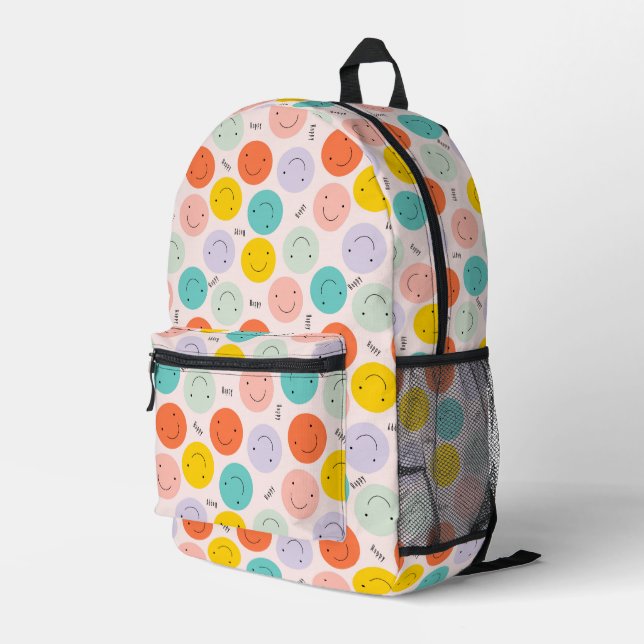 Mochila Impresa Colorido Patrón sonriente de cara feliz (Esquina derecha trasera )