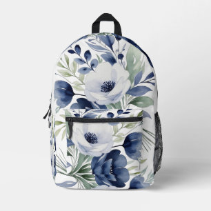 Mochila Impresa Comprimido azul y floral blanco