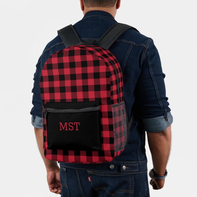 Mochila Impresa Comprobación de búfalo negro rojo con monograma (Insitu (Modelo))