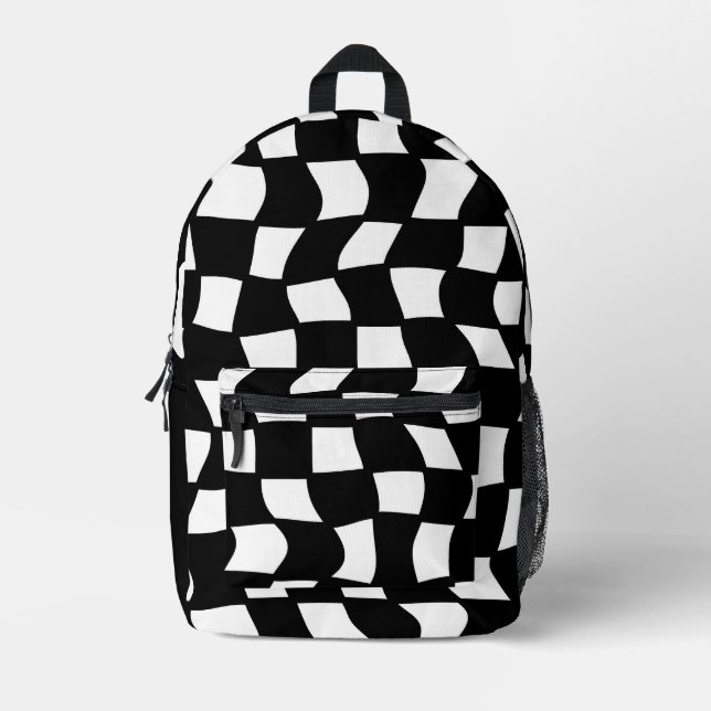 Mochila Impresa Comprobación retro de onda en blanco y negro (Anverso)