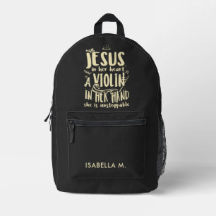 Mochila Impresa Con Jesús en su corazón un violín en mano Personal