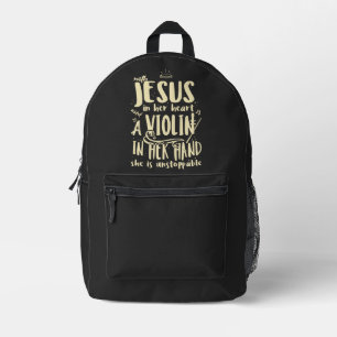 Mochila Impresa Con Jesús en su corazón un violín en su mano