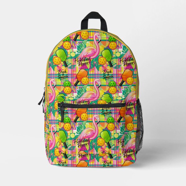 Mochila Impresa Con poder de pickleball de flamenco tropical inici (Anverso)