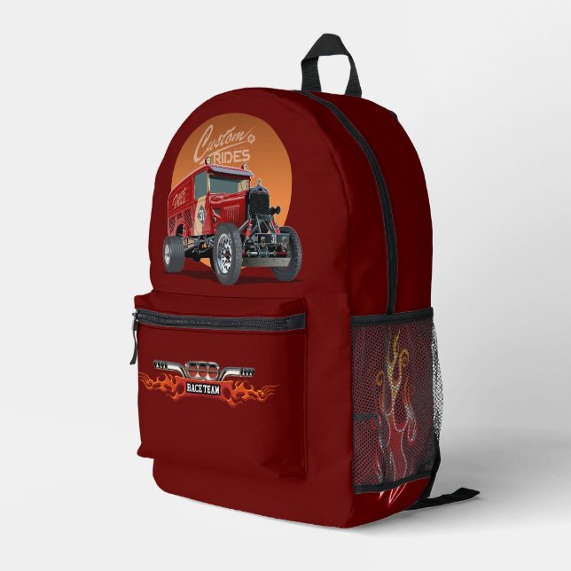Mochila Impresa Concepto de auto de carrera retro personalizado (Esquina derecha trasera )