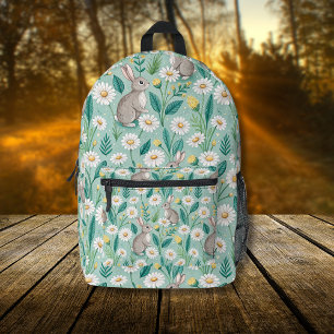 Mochila Impresa Conejitos Lindos Sentados Entre Margaritas Blancas