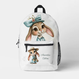 Mochila Impresa Conejo con nombre personalizado en un vestido azul