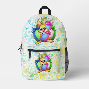 Mochila Impresa Conejo divertido mordiendo un huevo de Pascua