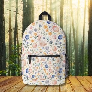 Mochila Impresa Conejo Flores Huevos Pastel Acuarela Atemporal