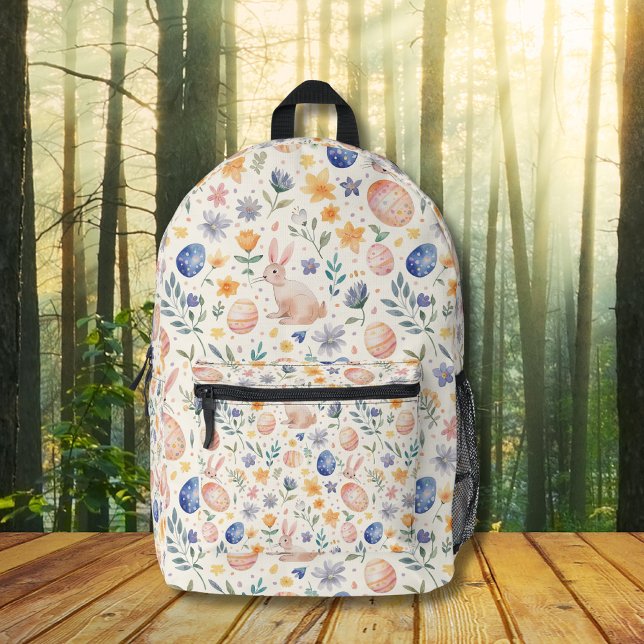 Mochila Impresa Conejo Flores Huevos Pastel Acuarela Atemporal (Subido por el creador)