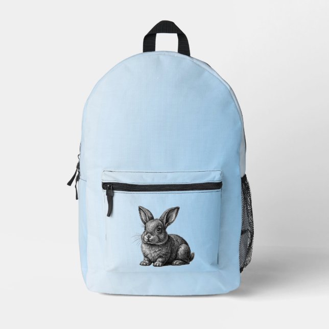 Mochila Impresa Conejo gris blanco contra cielo azul (Anverso)