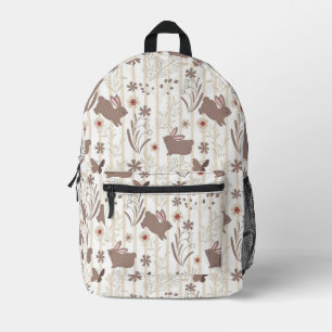 Mochila Impresa Conejo Mínimo de Taupe y Marrón