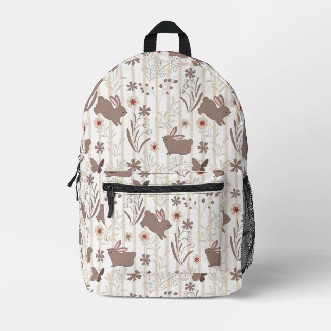 Mochila Impresa Conejo Mínimo de Taupe y Marrón (Anverso)