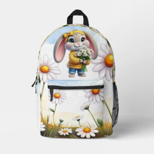 Mochila Impresa Conejo orejas rosadas margaritas blancas